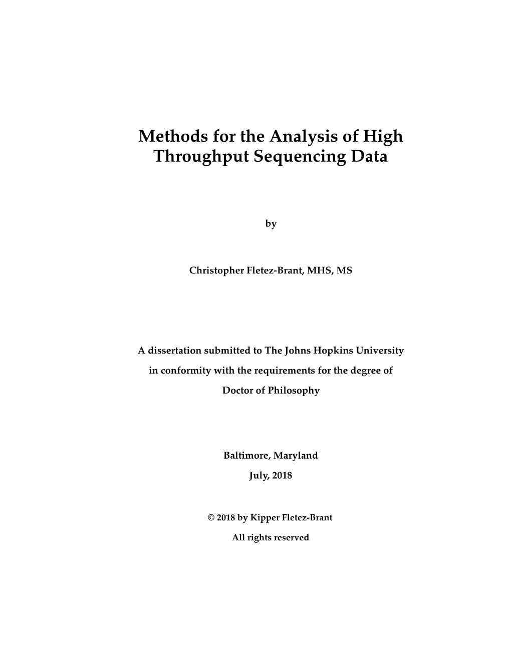 Methods for the Analysis of High Throughput Sequencing Data