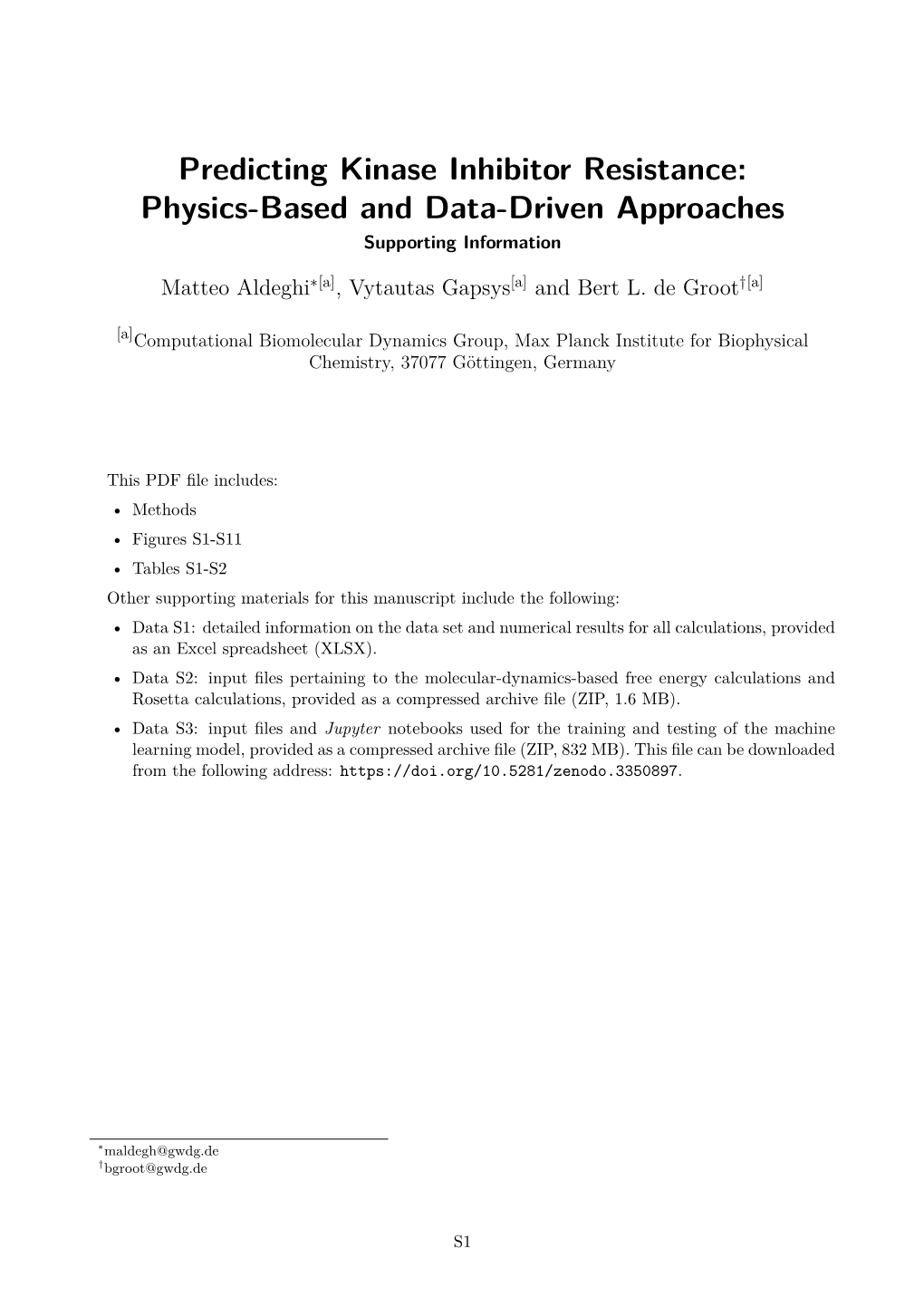 Predicting Kinase Inhibitor Resistance: Physics-Based and Data-Driven Approaches Supporting Information