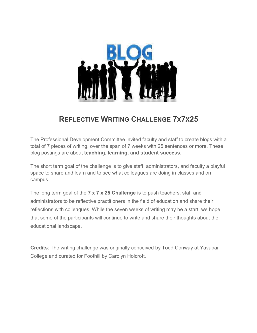 Reflective Writing Challenge 7X7x25