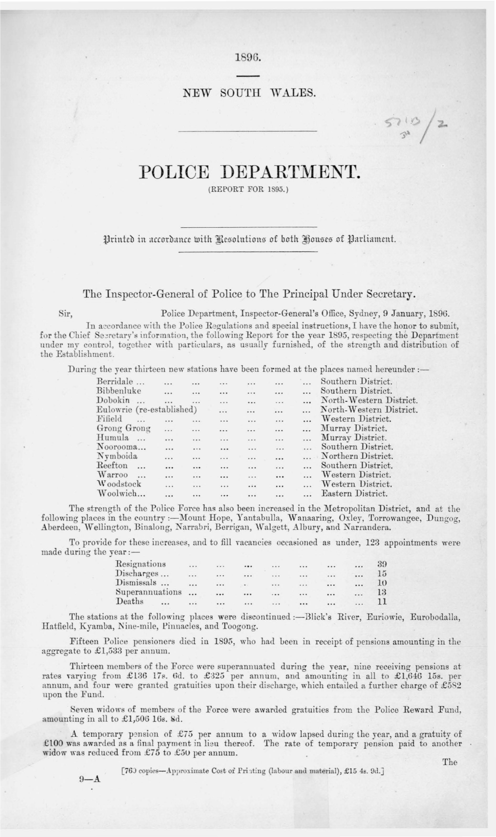 Polioe Department. (Report for 1895,)