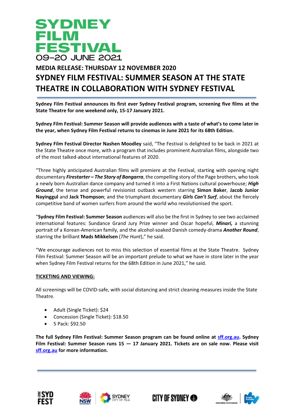 Summer Season at the State Theatre in Collaboration with Sydney Festival