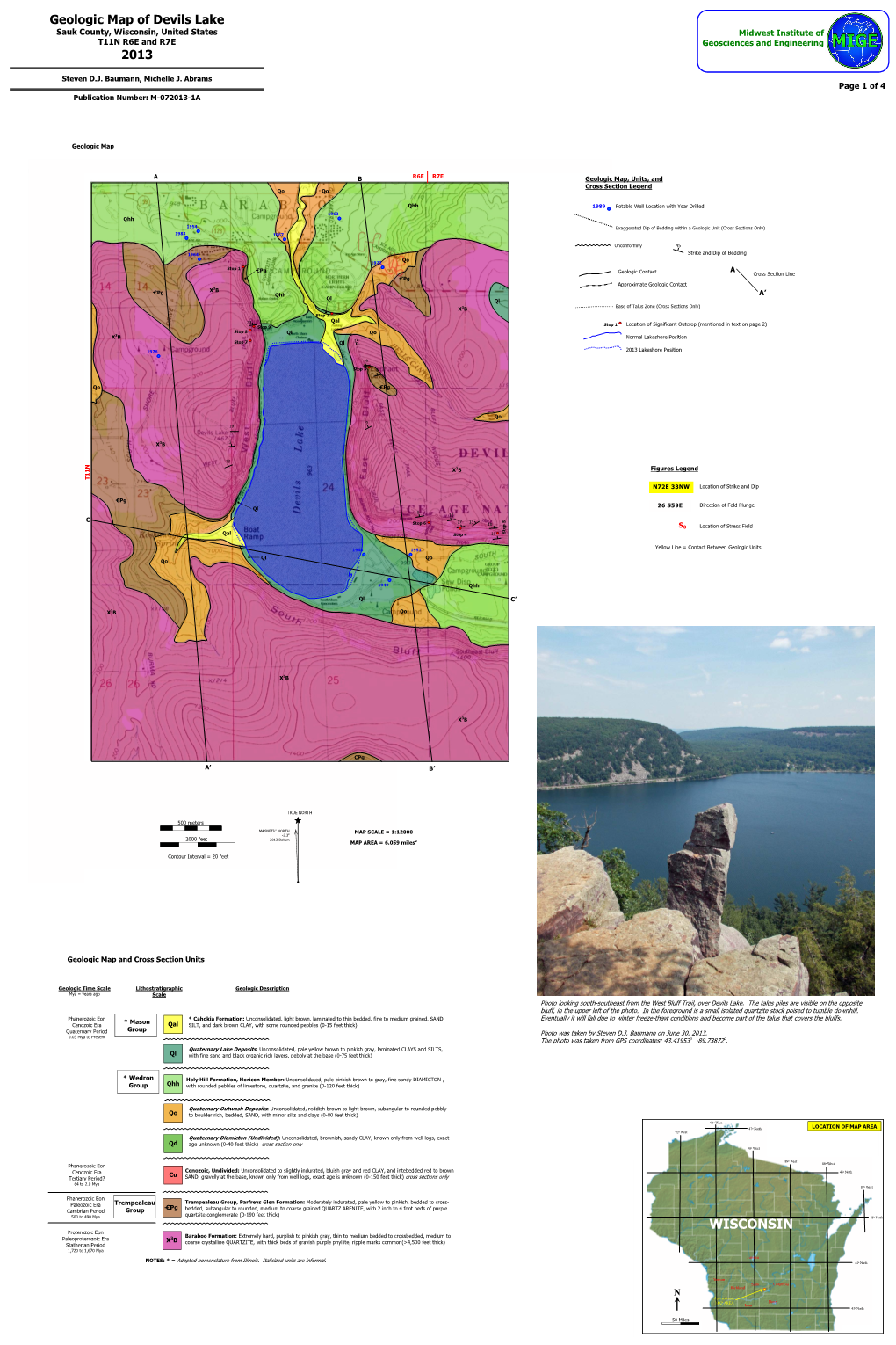 Geologic Map of Devils Lake Sauk County, Wisconsin, United States Midwest Institute of T11N R6E and R7E Geosciences and Engineering 2013