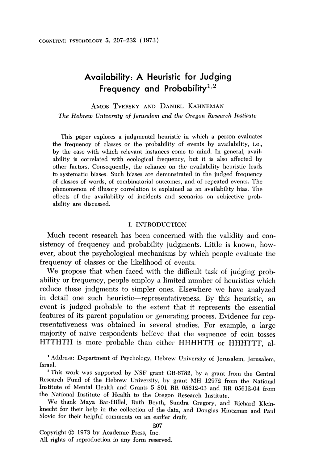 Availability: a Heuristic for Judging Frequency and Probability122