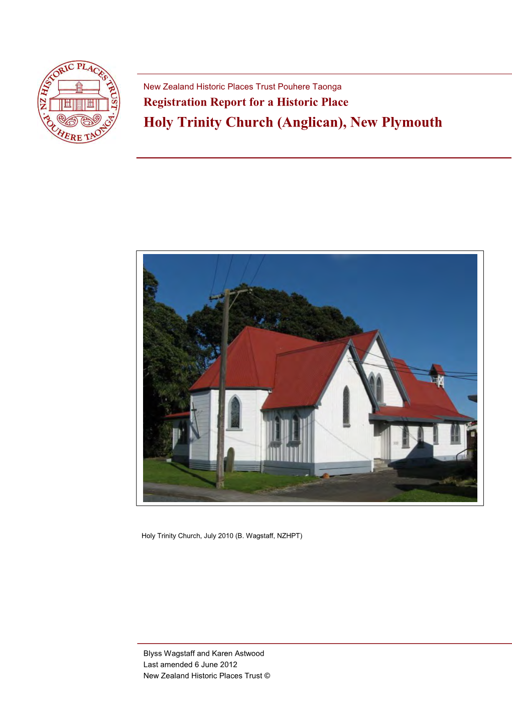 Registration Report for a Historic Place Holy Trinity Church (Anglican), New Plymouth