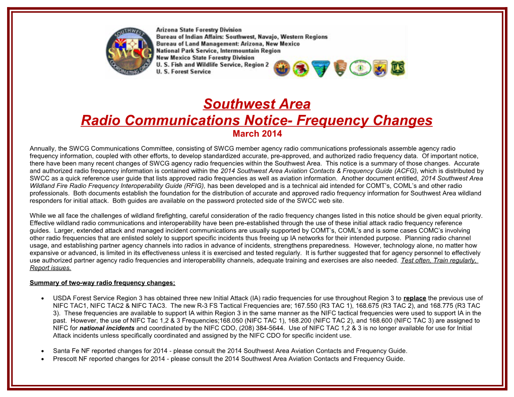 Radio Communications Notice- Frequency Changes