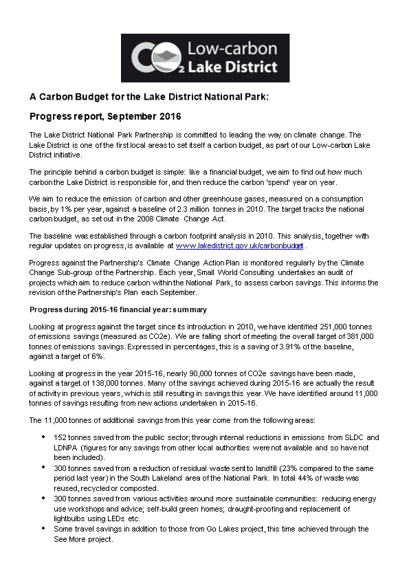 A Carbon Budget for the Lake District National Park