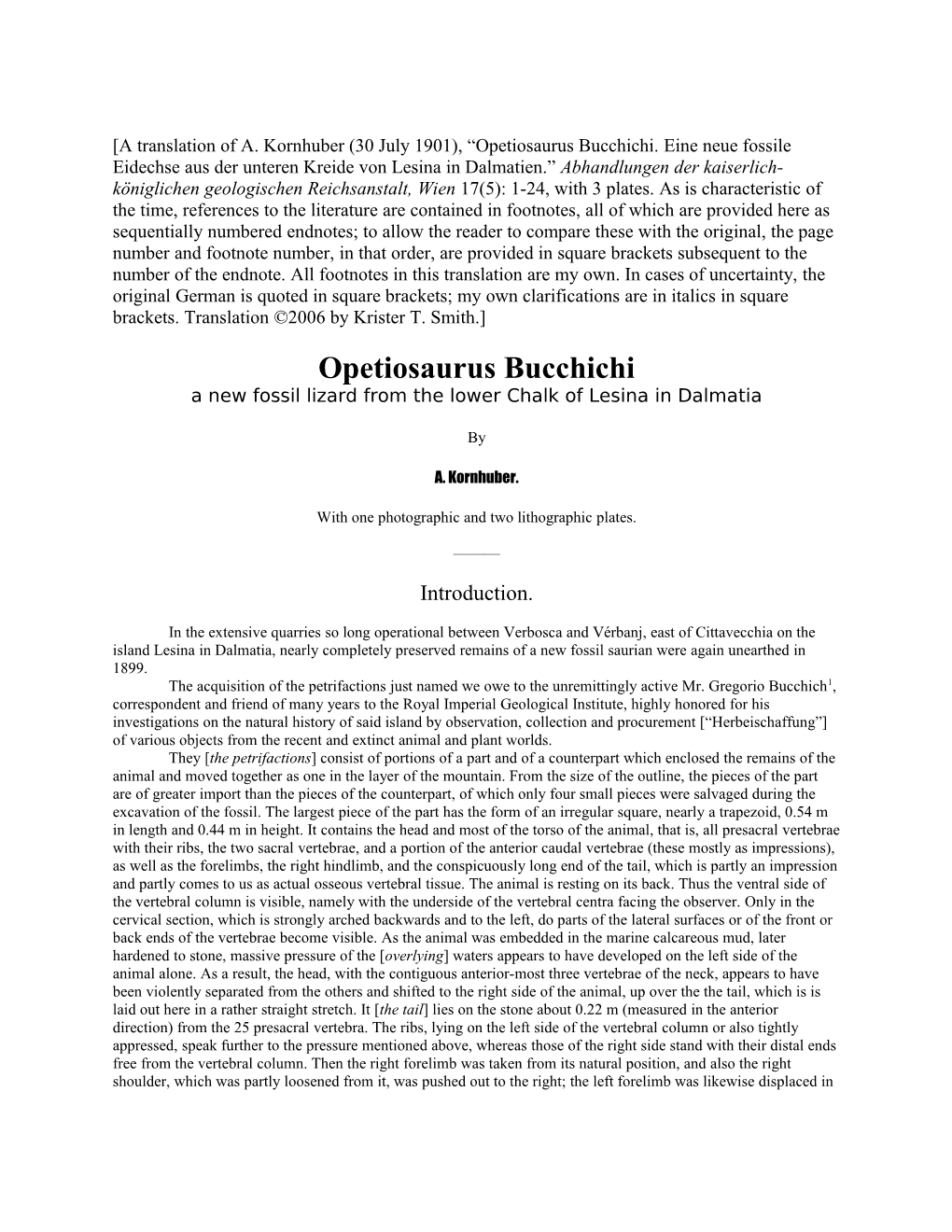 A. Kornhuberopetiosaurus Bucchichi (Trans.)P. 1
