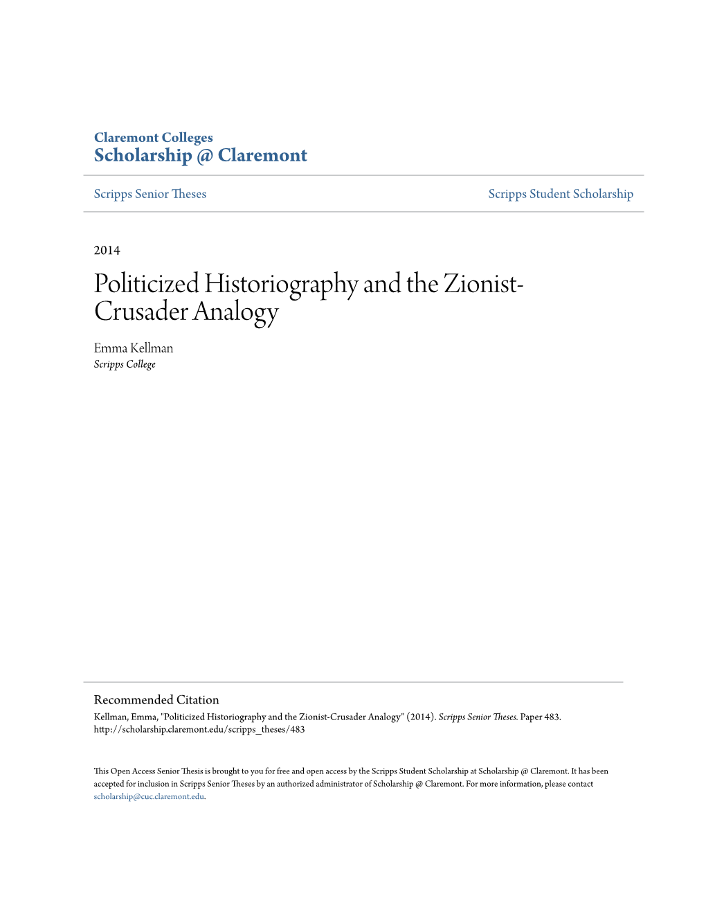 Politicized Historiography and the Zionist-Crusader Analogy