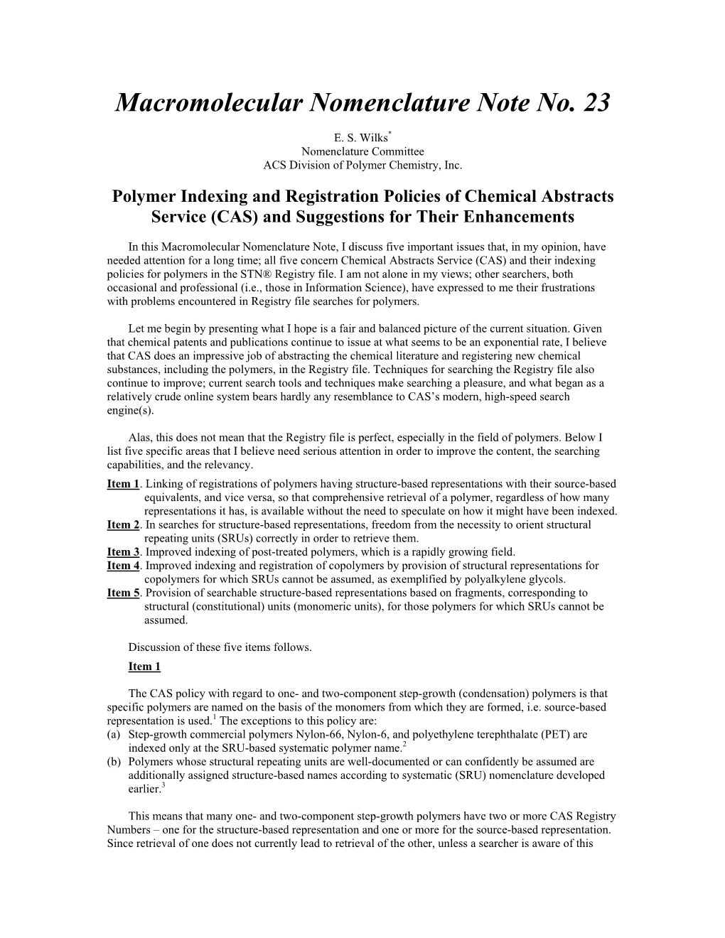 Macromolecular Nomenclature Note No