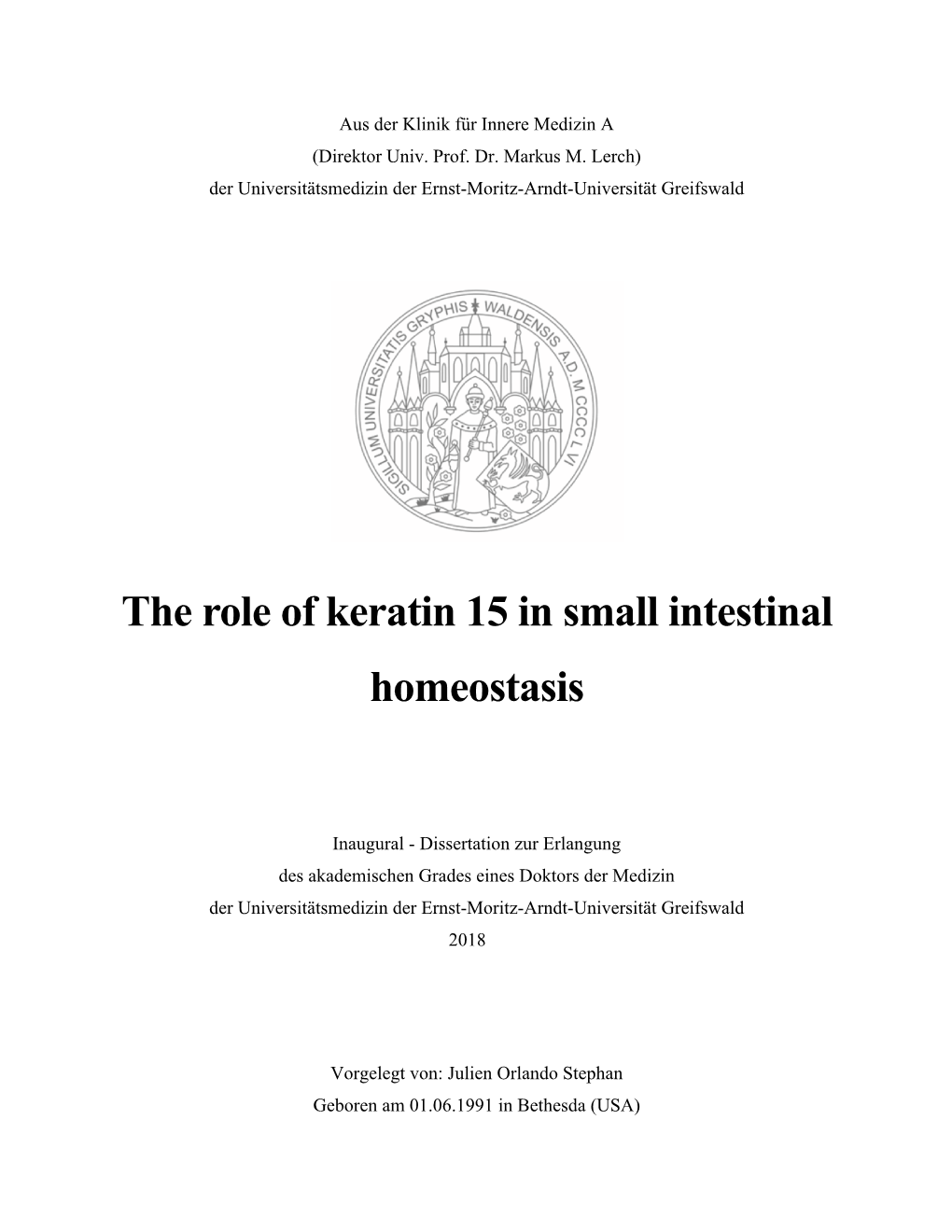 The Role of Keratin 15 in Small Intestinal Homeostasis