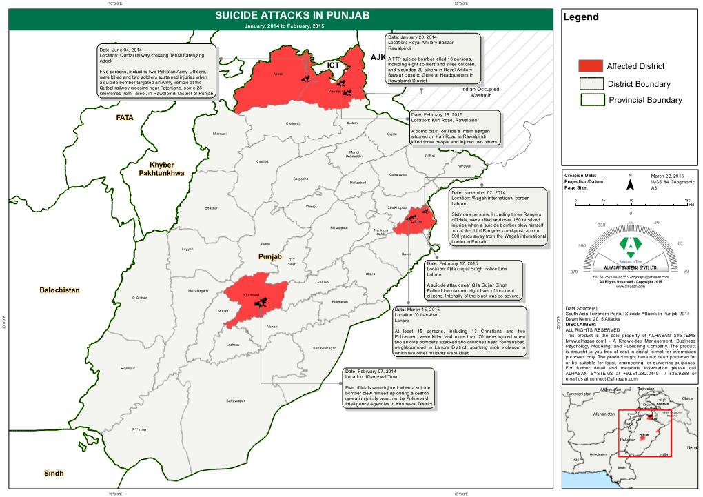 SUICIDE ATTACKS in PUNJAB Legend January, 2014 to February, 2015