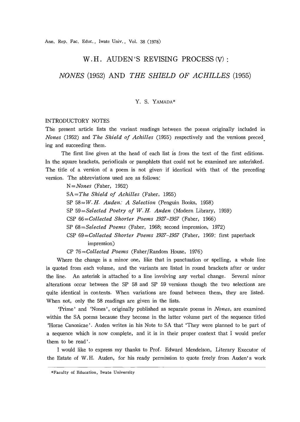 Wh Auden's Revising Process (V) : Nones (1952)