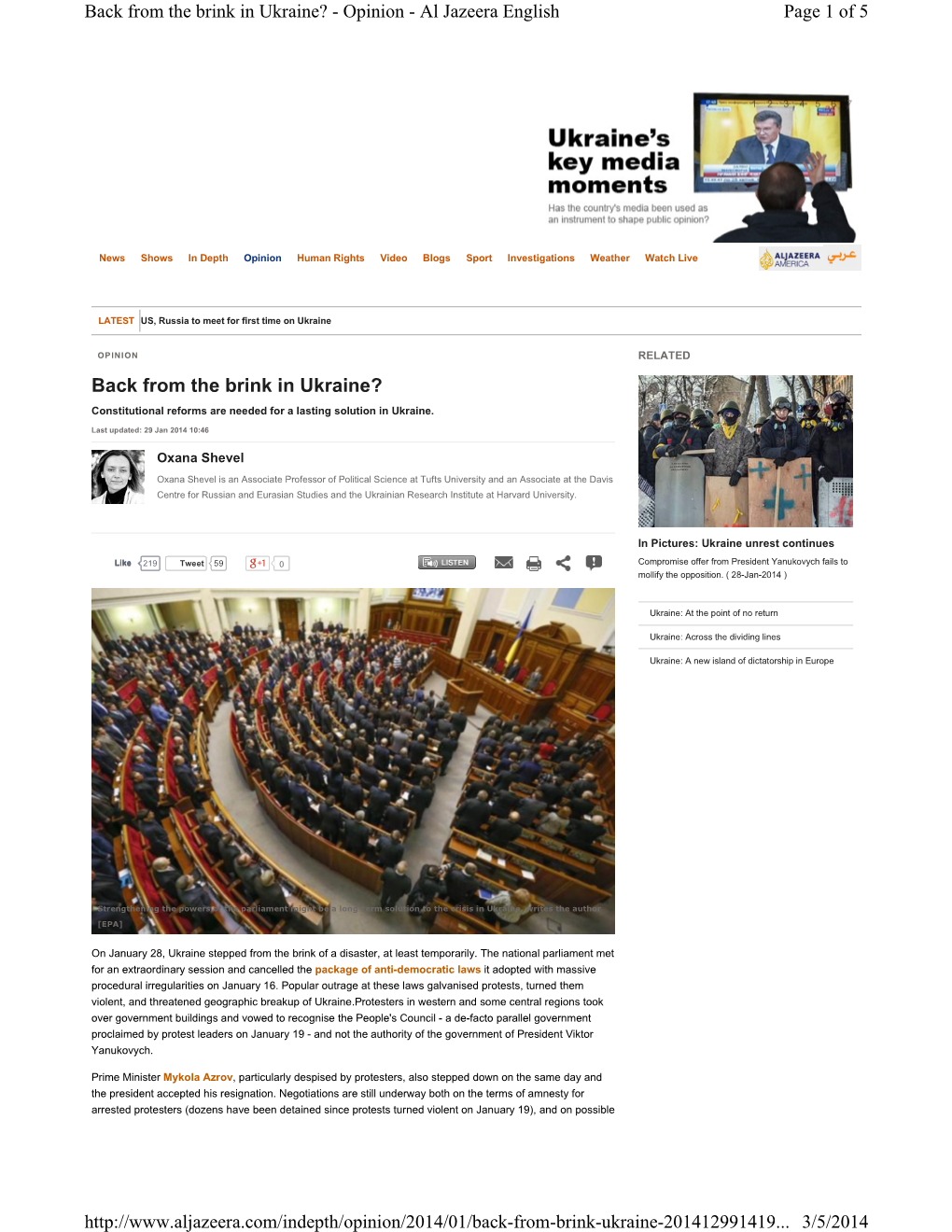 Back from the Brink in Ukraine? - Opinion - Al Jazeera English Page 1 of 5
