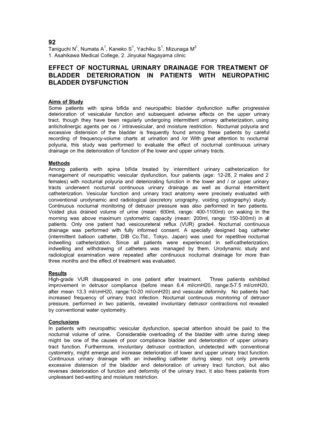 92 Effect of Nocturnal Urinary Drainage For