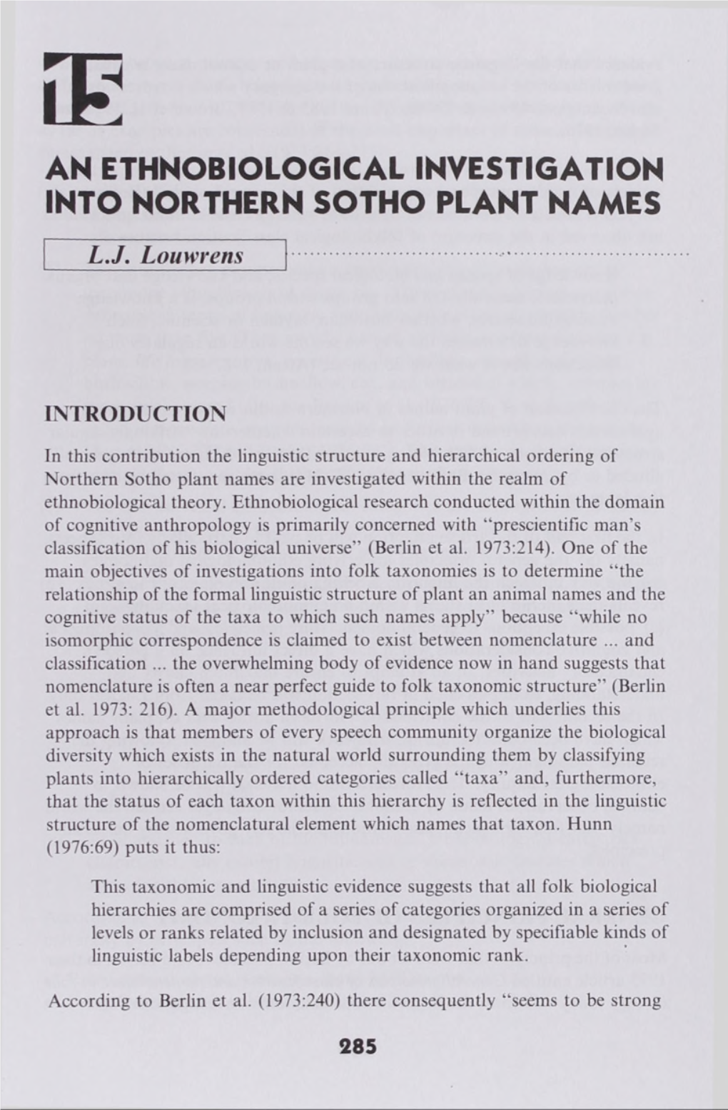 An Ethnobiological Investigation Into Northern Sotho Plant Names L.J