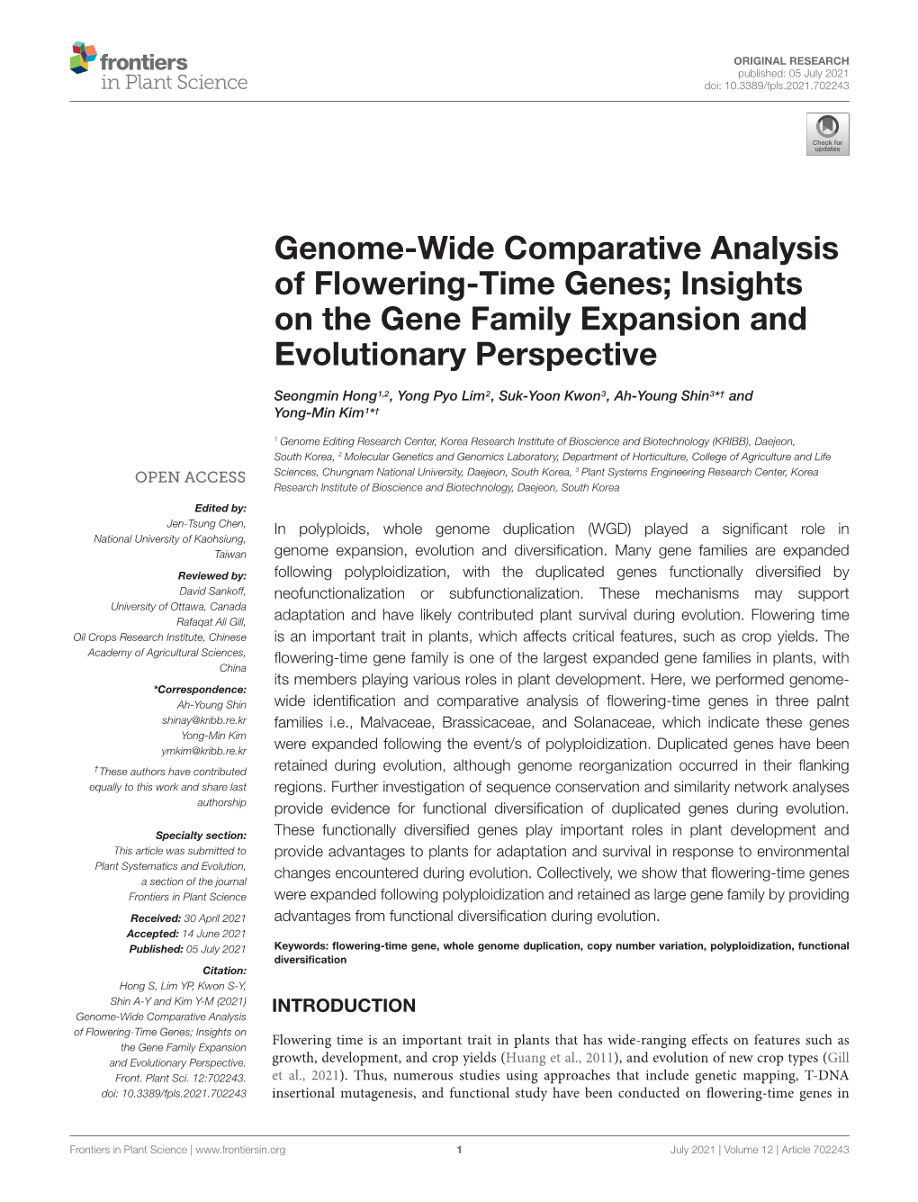 Genome-Wide Comparative Analysis of Flowering-Time Genes; Insights on the Gene Family Expansion and Evolutionary Perspective