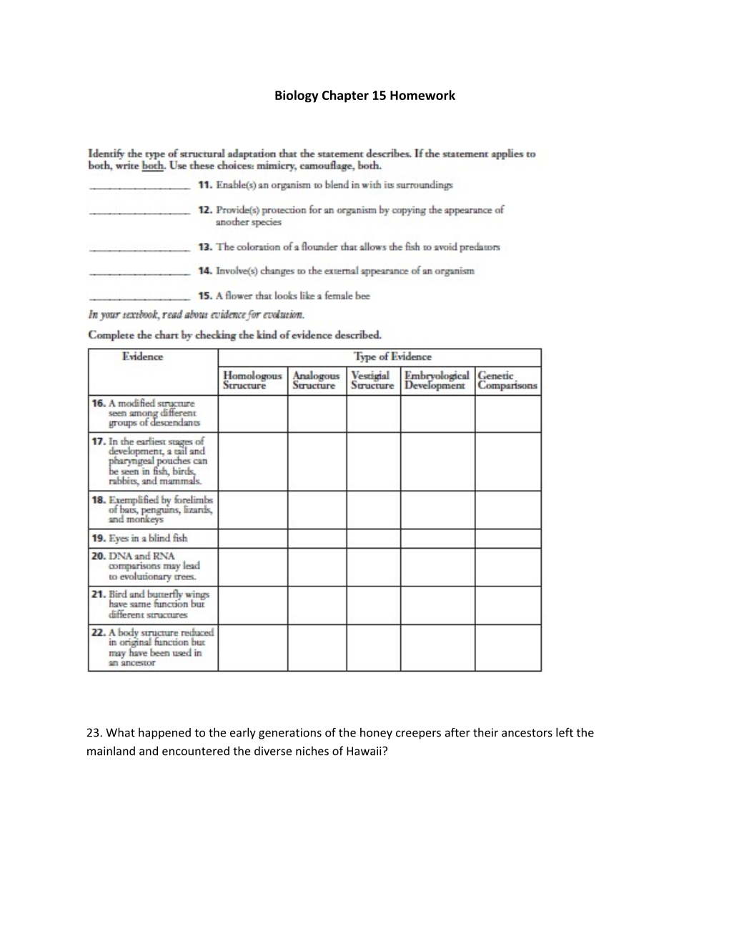 Biology Chapter 15 Homework