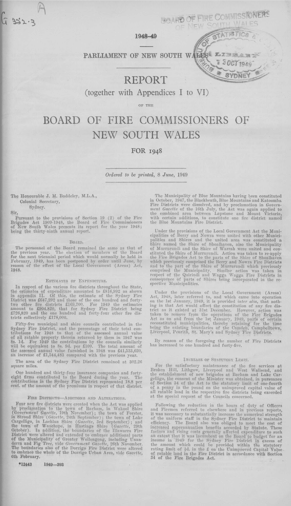 Report Board of Fire Commissioners of New