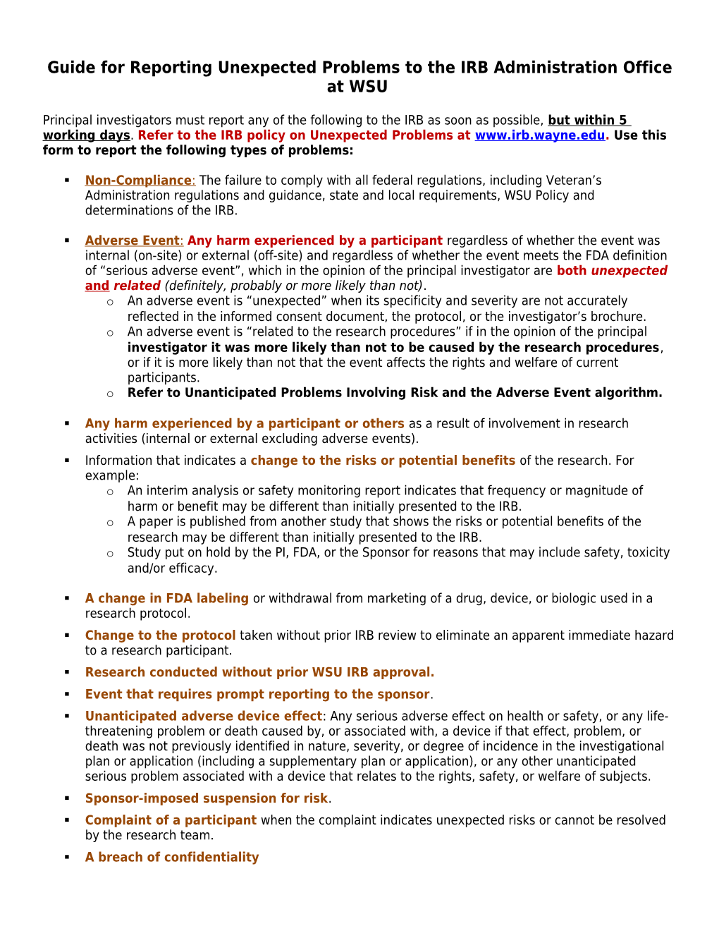 Adverse Reaction (AR) and Unexpected Event (UE) Form