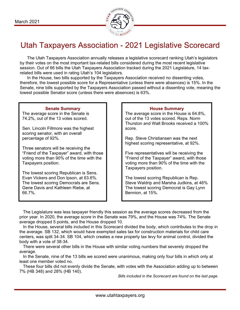 2021 Legislative Scorecard