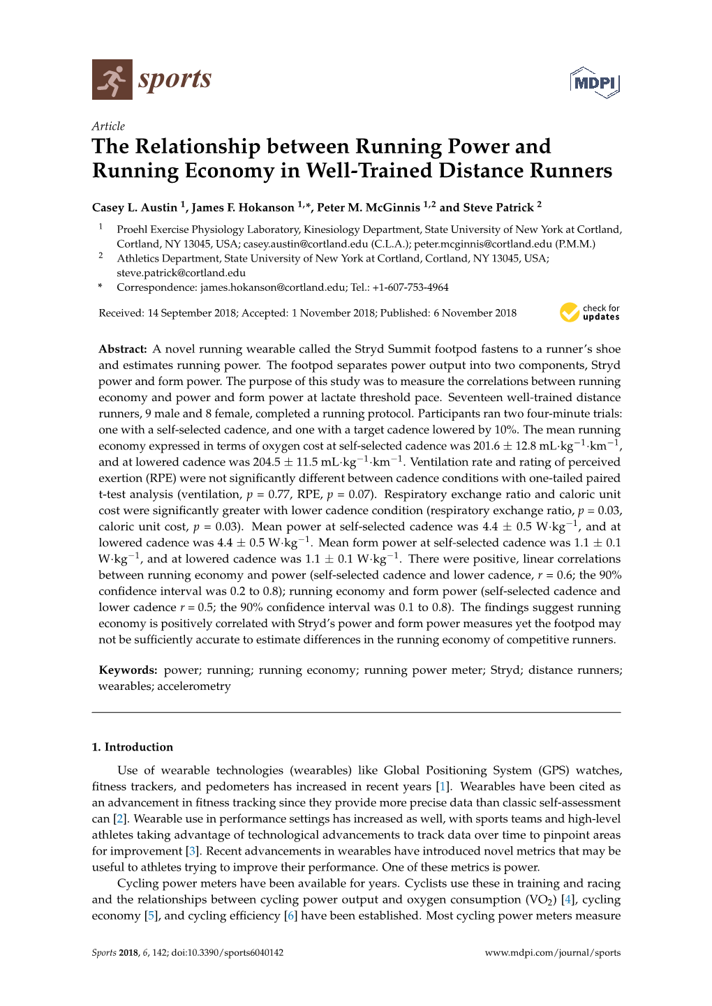 The Relationship Between Running Power and Running Economy in Well-Trained Distance Runners