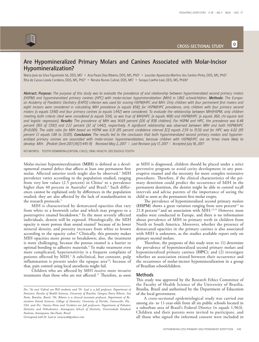 Are Hypomineralized Primary Molars and Canines Associated