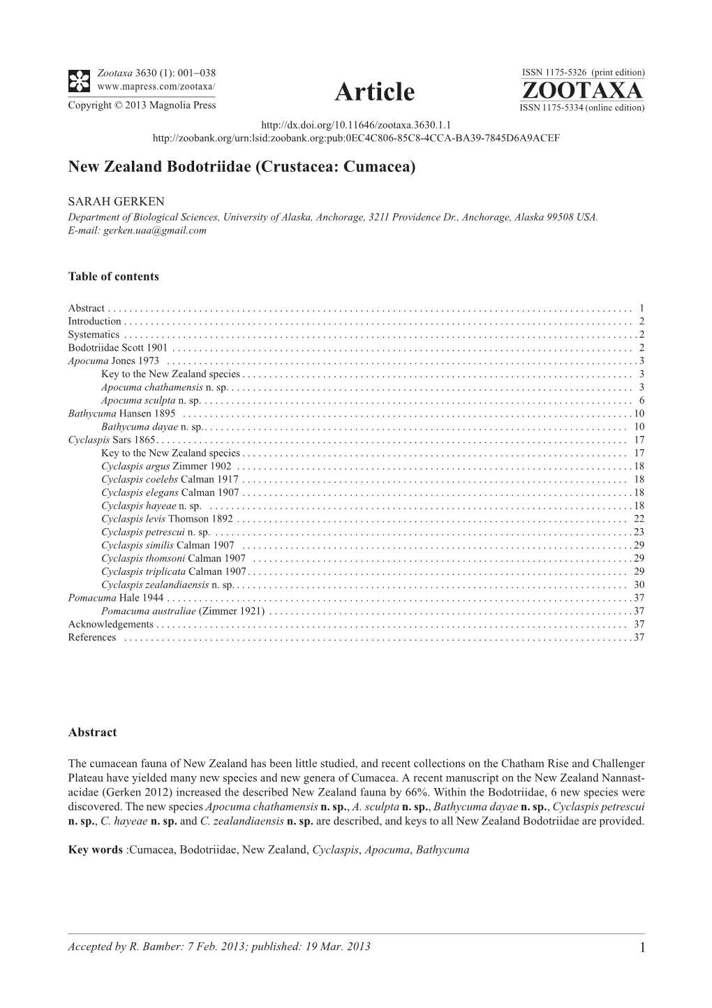 New Zealand Bodotriidae (Crustacea: Cumacea)