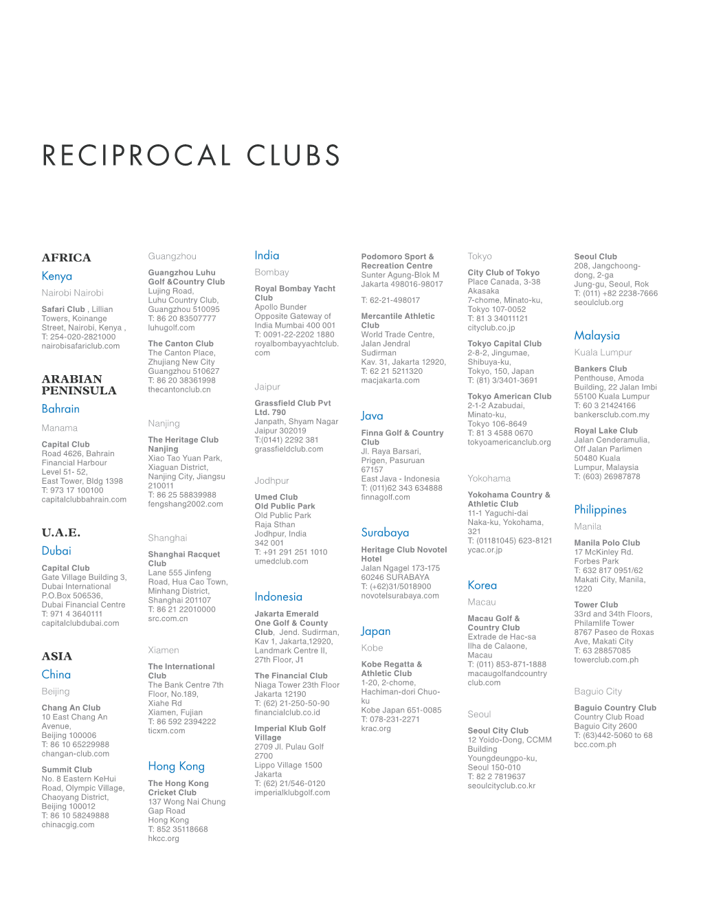 Reciprocal Clubs