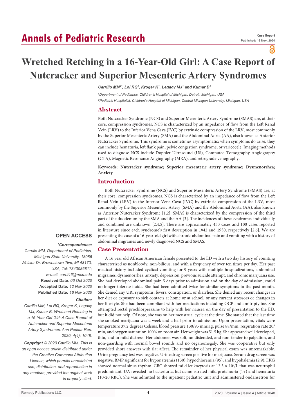 Wretched Retching in a 16-Year-Old Girl: a Case Report of Nutcracker and Superior Mesenteric Artery Syndromes