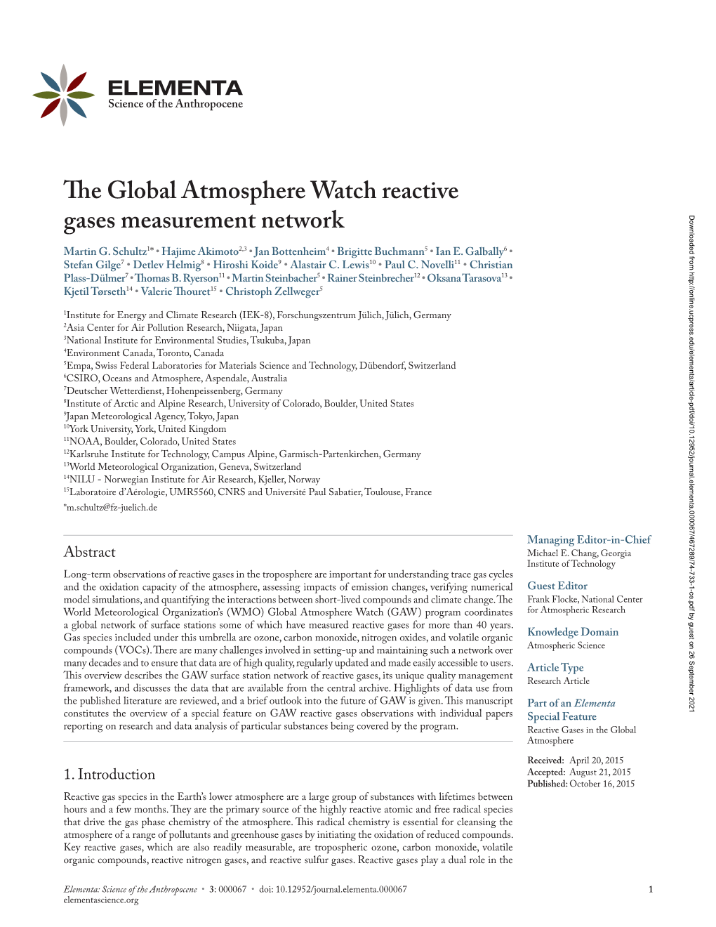 The Global Atmosphere Watch Reactive Gases Measurement Network