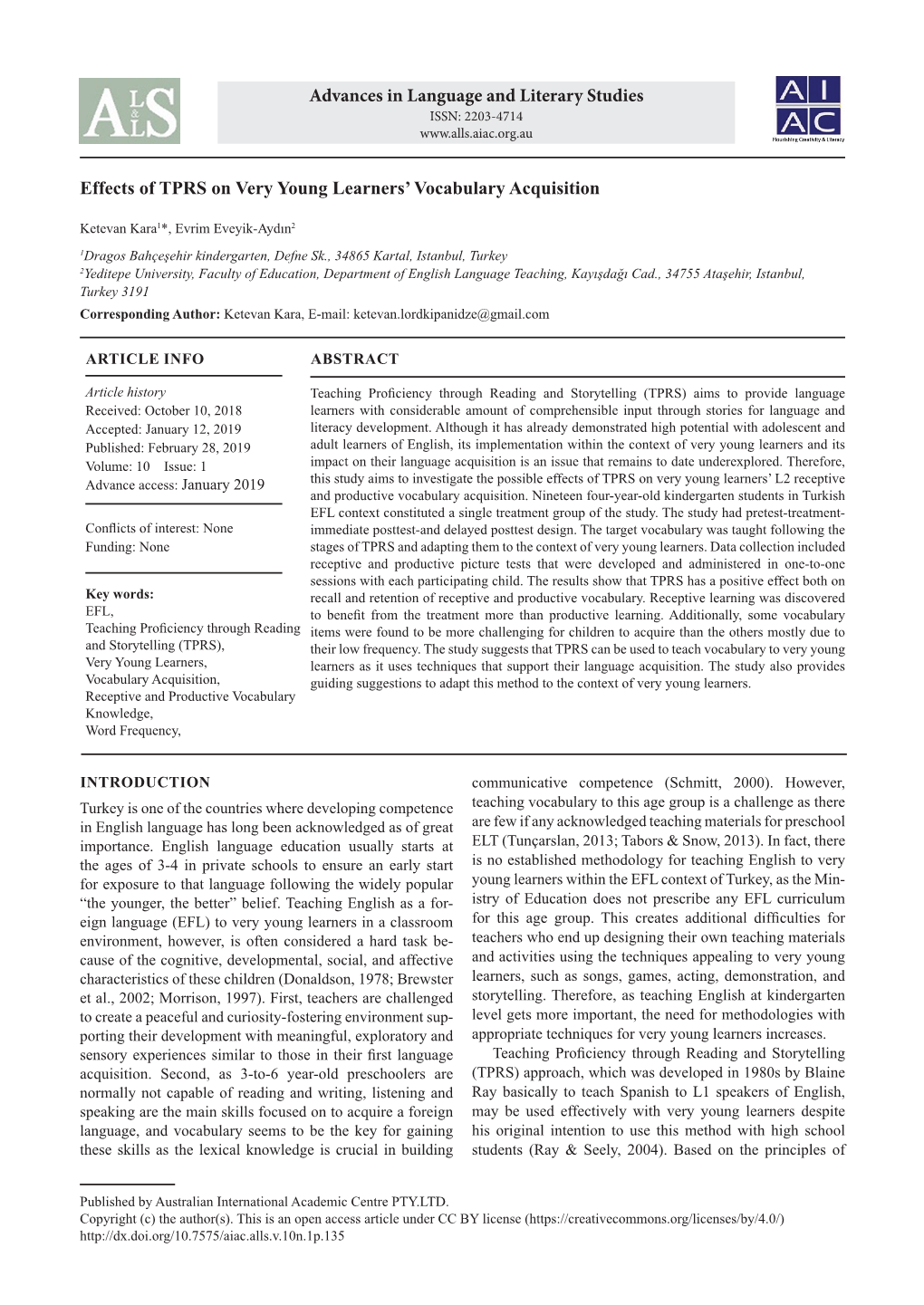 Effects of TPRS on Very Young Learners' Vocabulary Acquisition