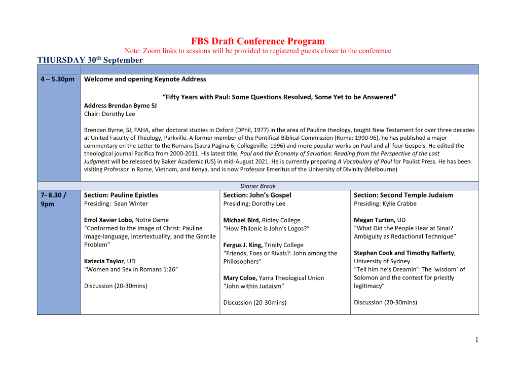 FBS Draft Onference Program