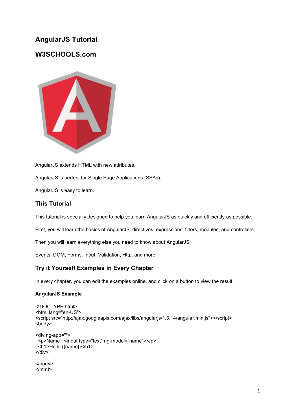 Angularjs Tutorial W3SCHOOLS.Com