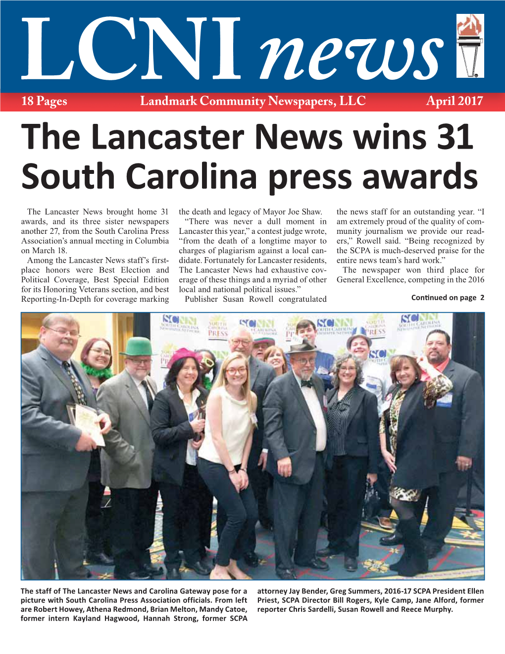 The Lancaster News Wins 31 South Carolina Press Awards