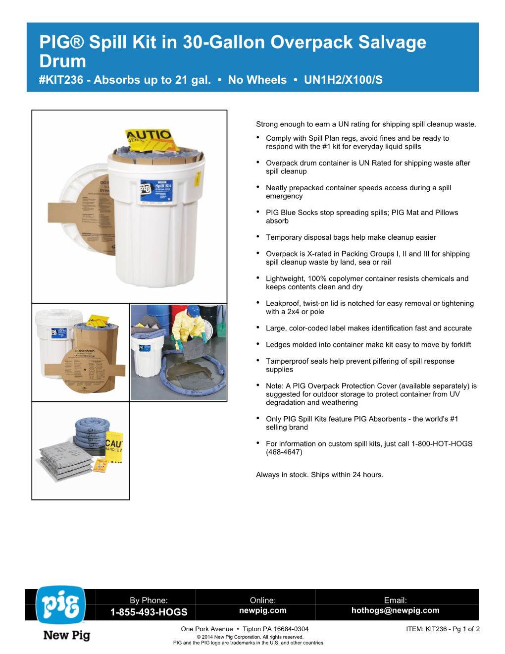 PIG® Spill Kit in 30-Gallon Overpack Salvage Drum #KIT236 - Absorbs up to 21 Gal