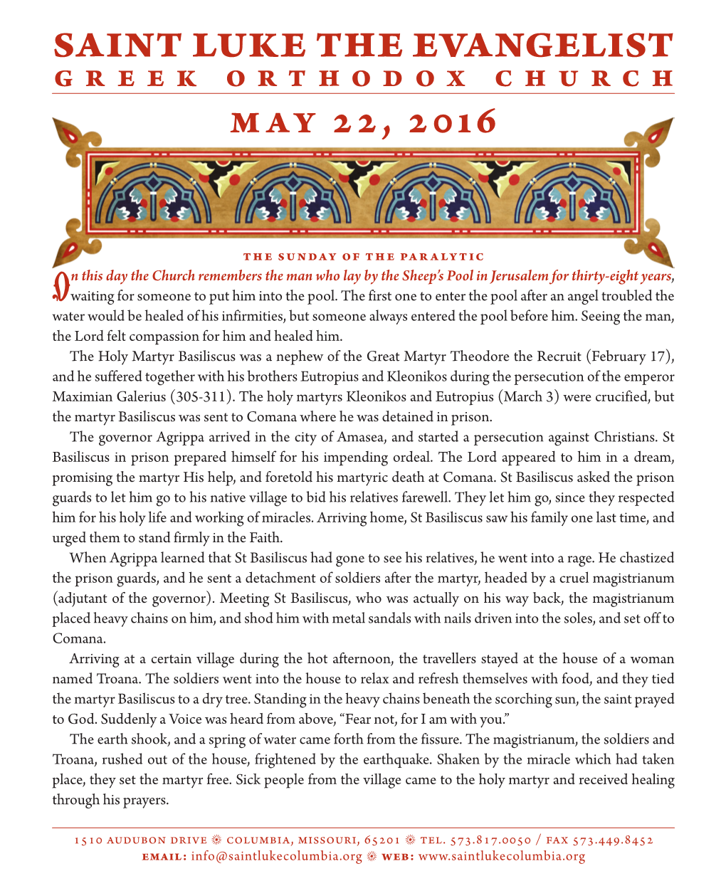SAINT LUKE the EVANGELIST GREEK ORTHODOX CHURCH May 22, 2016