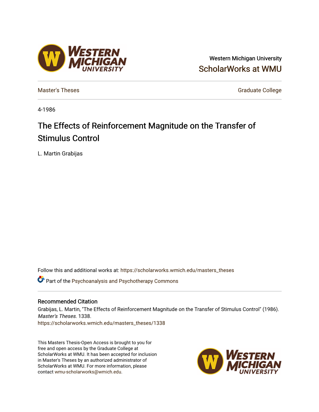 The Effects of Reinforcement Magnitude on the Transfer of Stimulus Control