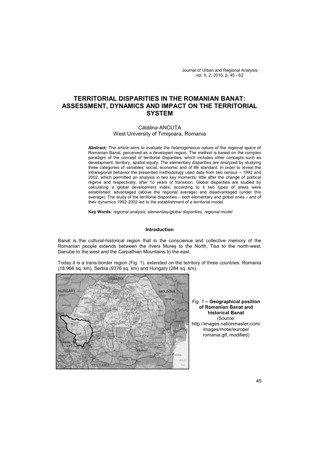 Territorial Disparities in the Romanian Banat: Assessment, Dynamics and Impact on the Territorial System