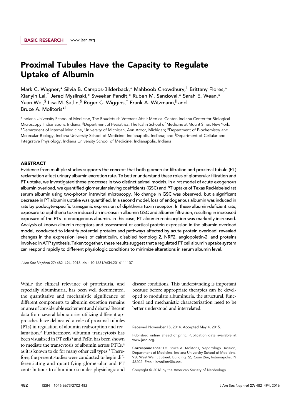 Proximal Tubules Have the Capacity to Regulate Uptake of Albumin