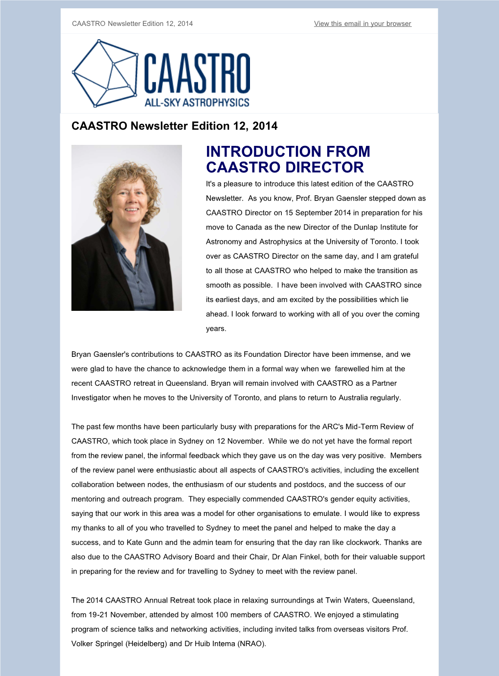 CAASTRO Newsletter Edition 12, December 2014