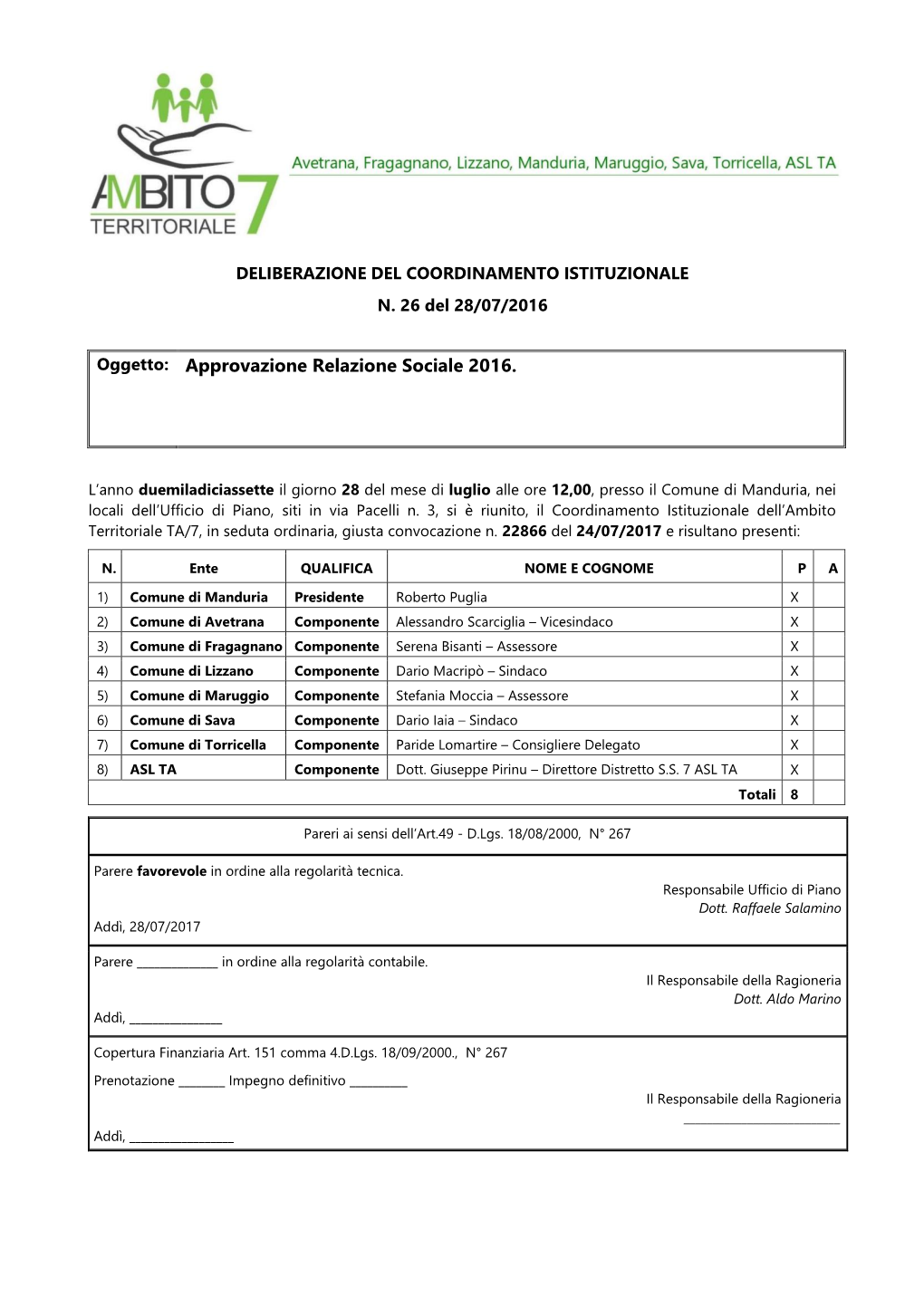 N. 26 Approvazione Relazione Sociale 2016