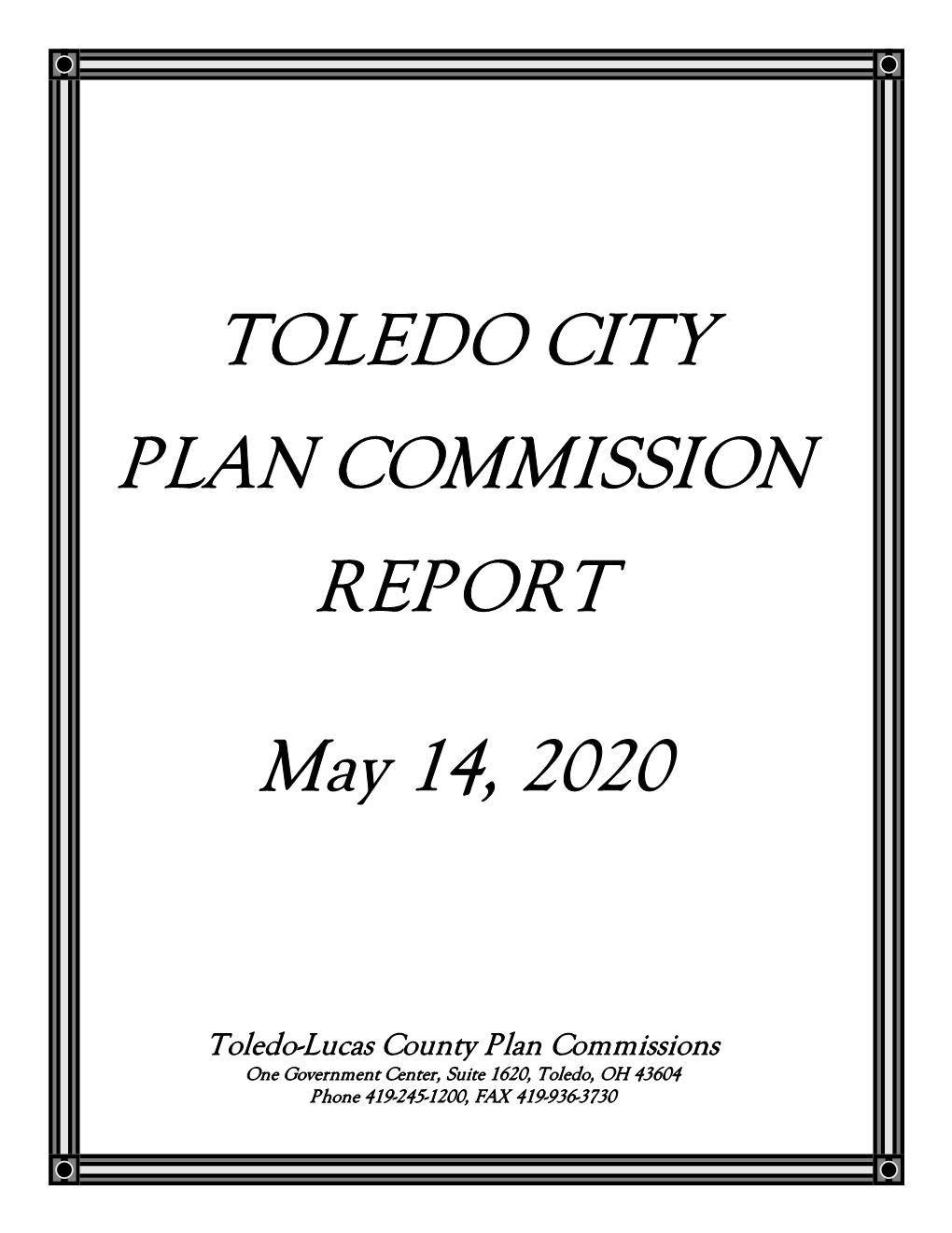 TOLEDO CITY PLAN COMMISSION REPORT May 14, 2020