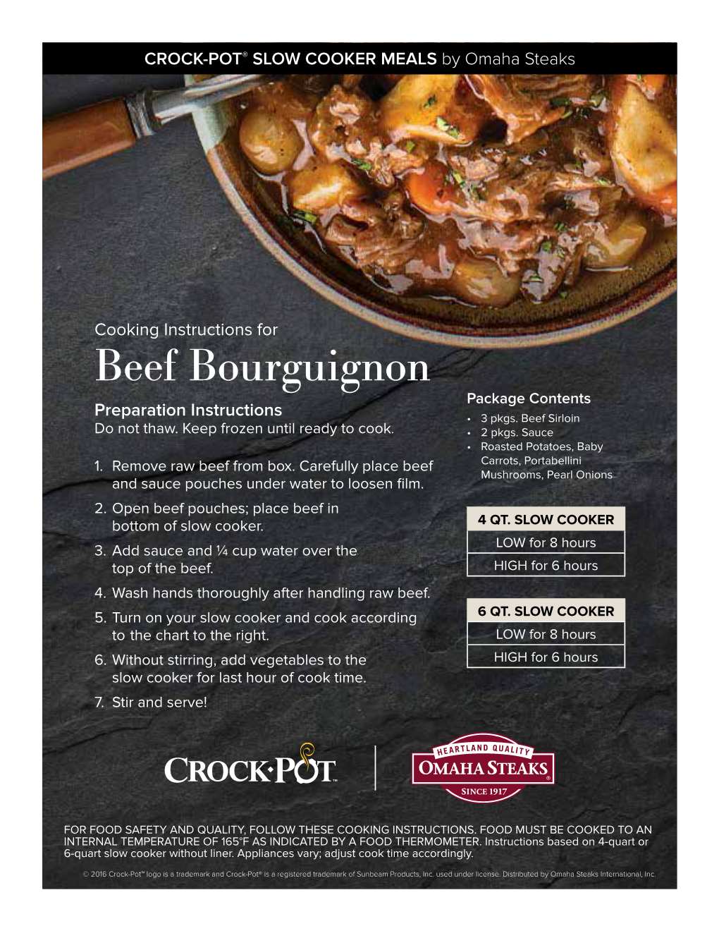 Beef Bourguignon Package Contents Preparation Instructions • 3 Pkgs