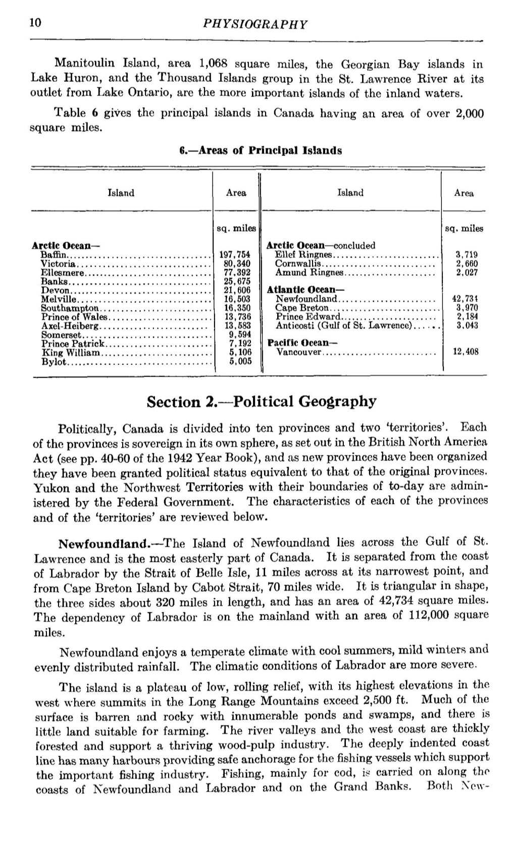 Section 2.—Political Geography Politically, Canada Is Divided Into Ten Provinces and Two 'Territories'