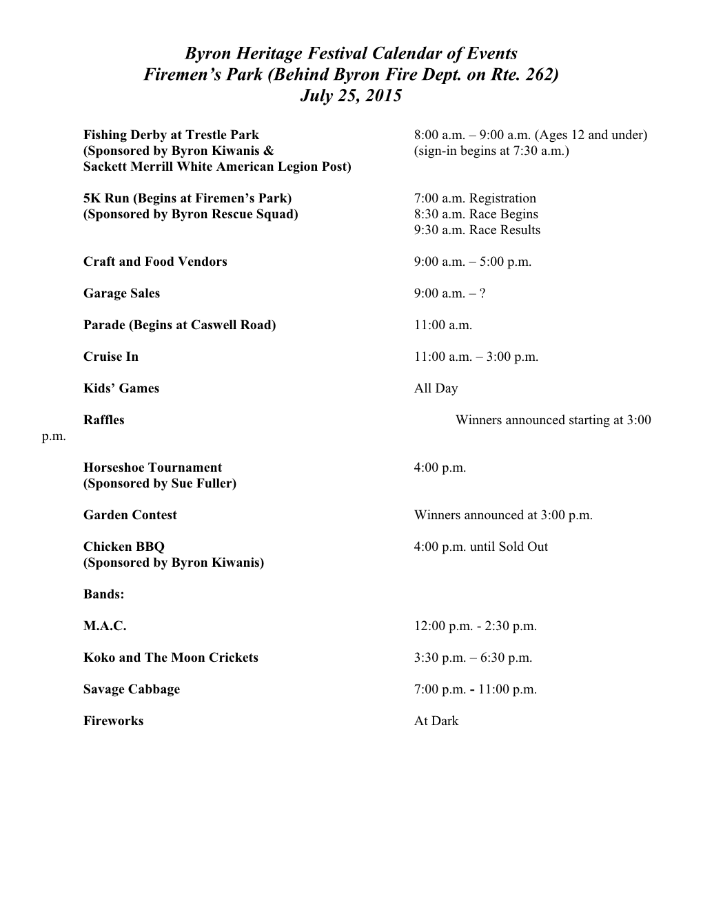 Byron Heritage Festival Calendar of Events