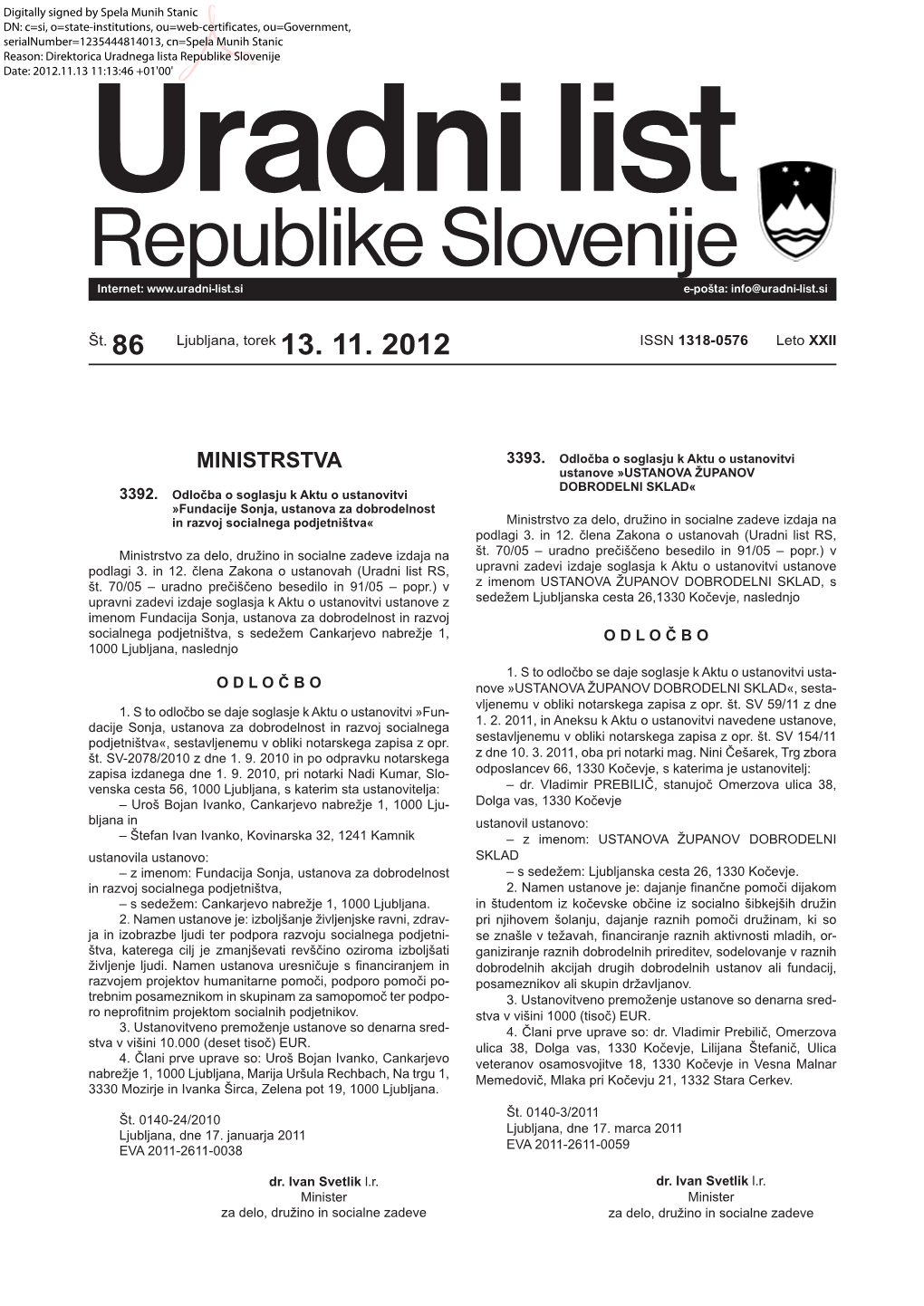 Uradni List RS 086/2012, Uredbeni
