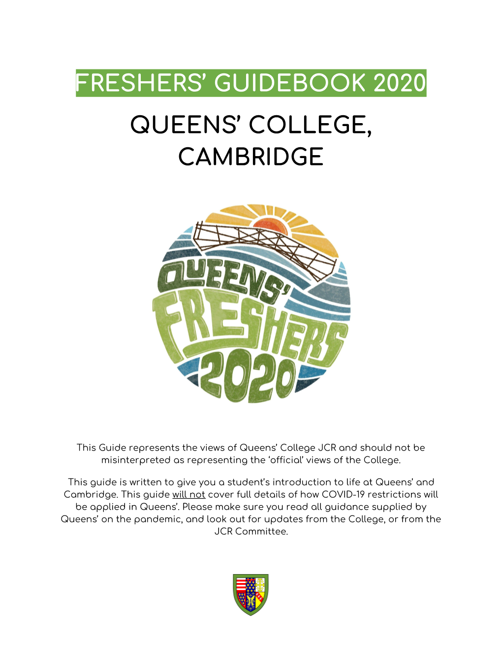 Freshers' Guidebook 2020 Queens' College, Cambridge