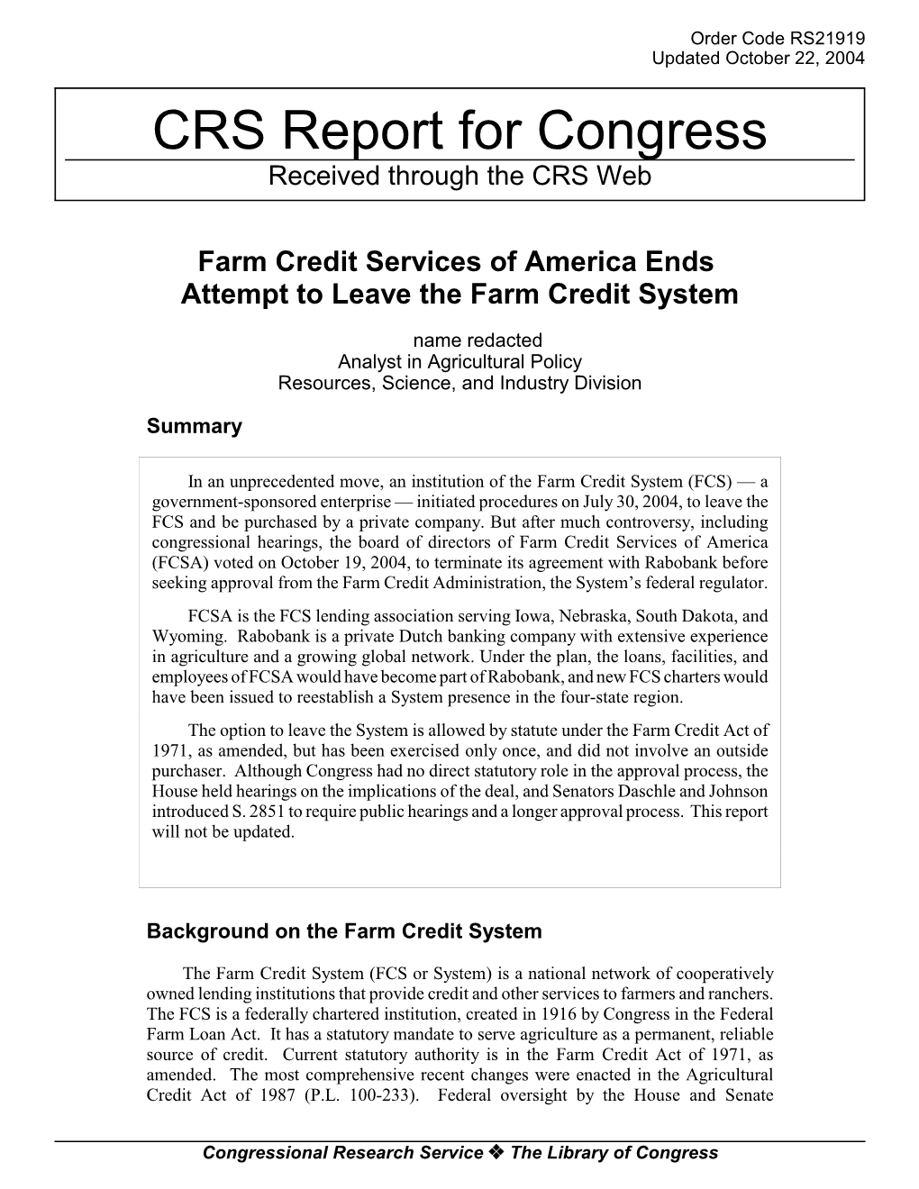 Farm Credit Services of America Ends Attempt to Leave the Farm Credit System