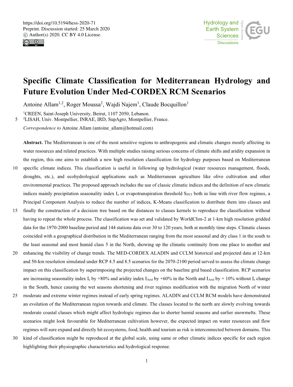 Specific Climate Classification for Mediterranean Hydrology And