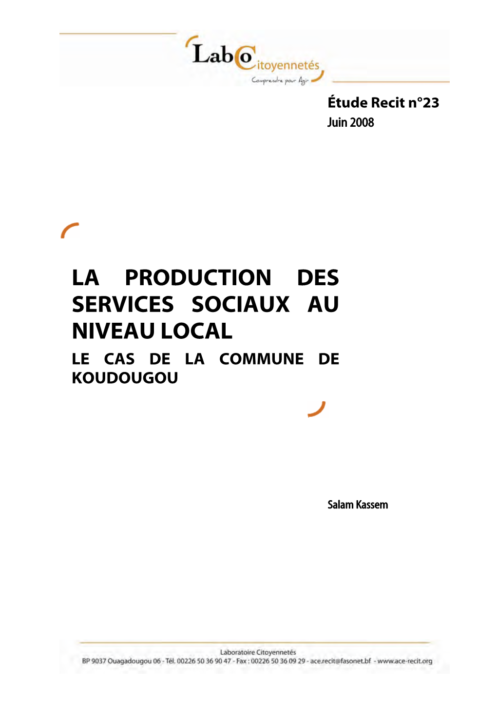 La Production Des Services Sociaux Au Niveau Local Le Cas De La Commune